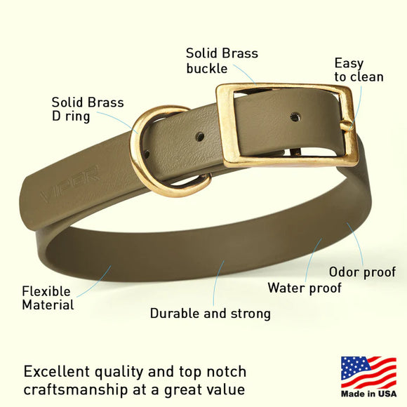 Viper Biothane Dog Collar with Brass Buckle (W 1.5