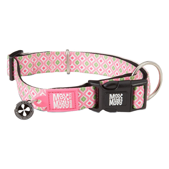 Max and Molly Dog Collar Retro Pink (Comes with QR Code) Large