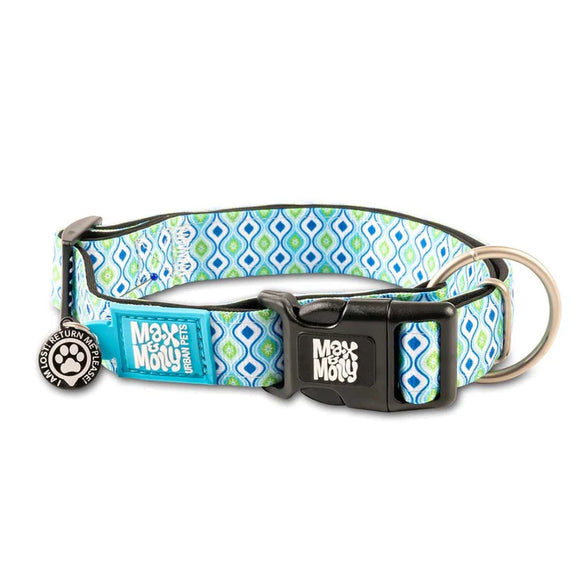 Max and Molly Dog Collar Retro Blue (Comes with QR Code) Small